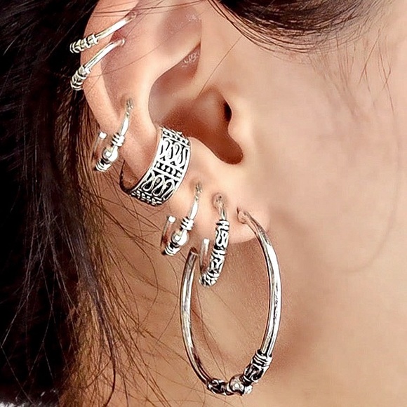 2/$20! 4 Boho 3/4 Hoop Earrings & 3 Ear Cuffs - Picture 3 of 8